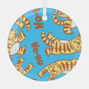 Tiger Cubs Cartoon: Funny Seamless. Glass Tree Decoration