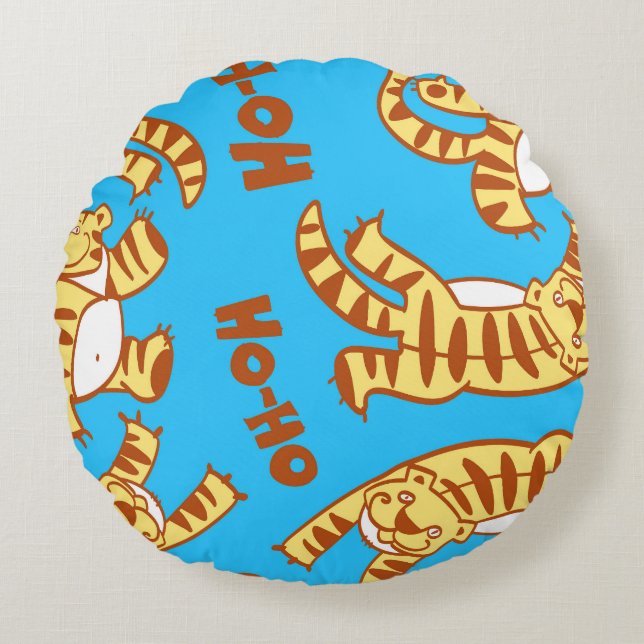 Tiger Cubs Cartoon: Funny Seamless. Round Cushion (Front)