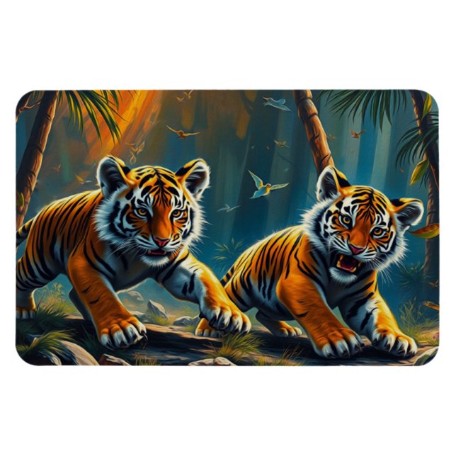 Tiger Cubs in Magical Jungle Magnet (Horizontal)