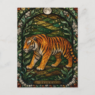 Tiger Dense Jungle Illumina Stained Glass Postcard