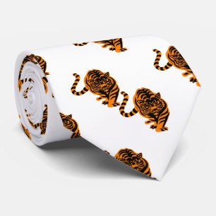 Tiger Design Orange/Black Team Mascot On White Tie