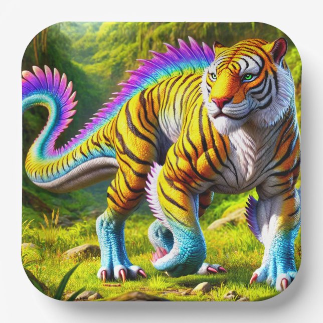 Tiger Dinosaur Paper Plate (Front)
