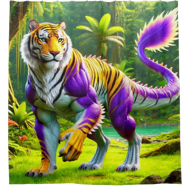 Tiger Dinosaur Shower Curtain (Front)