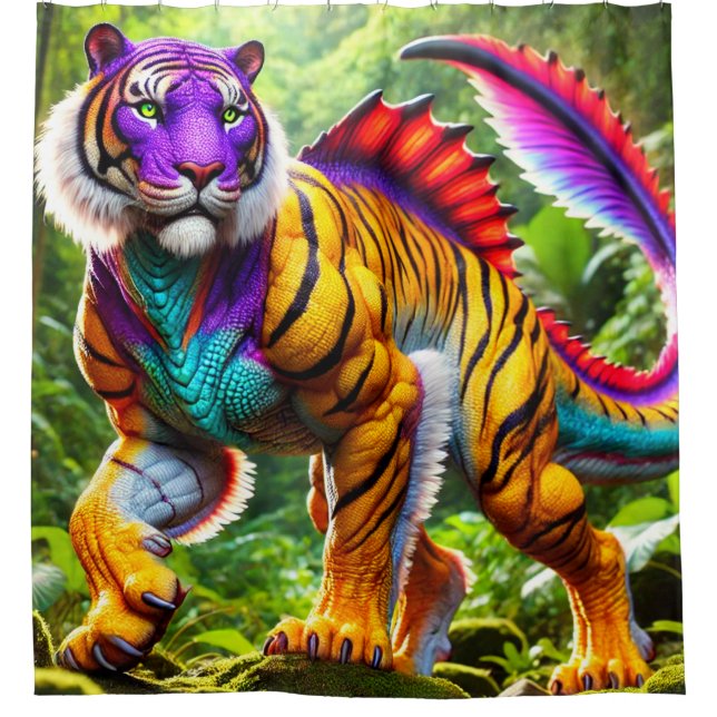 Tiger Dinosaur Shower Curtain (Front)