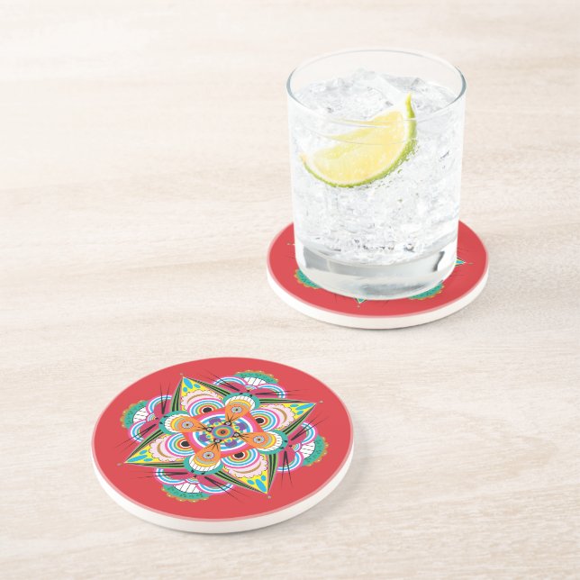 Tiger Dragon Mandala Sandstone Coaster (Side)