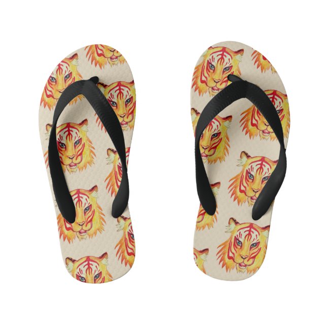 Tiger Drawing Custom Flip Flops, Kids Kid's Jandals (Footbed)