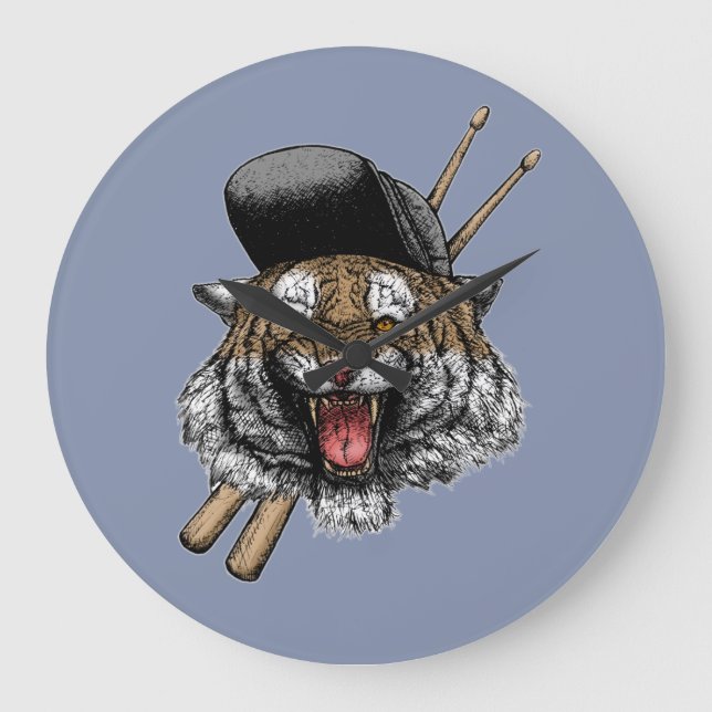 Tiger Drummer Large Clock (Front)