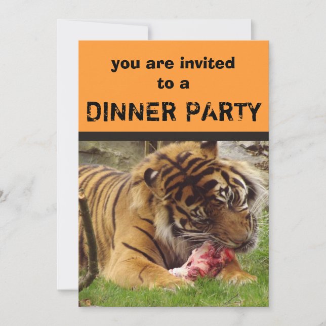 Tiger Eating His Meat Dinner Party Invitations (Front)