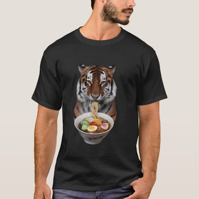 Tiger Eating Ramen Realistic T-Shirt (Front)