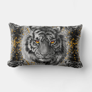 Tiger Eyes - Colourful Tiger Drawing - Tiger Pillo Lumbar Cushion