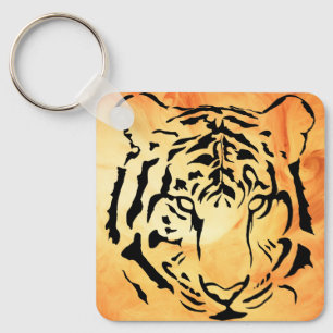 Tiger eyes in black silhouette drawstring bag key ring