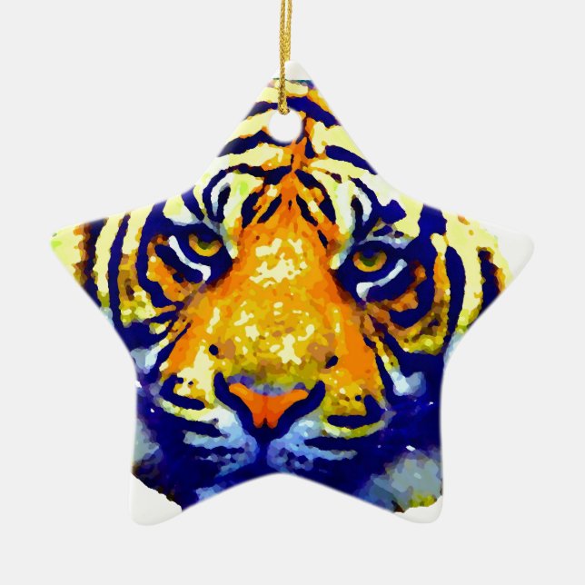 Tiger Eyes Pop Art Ceramic Tree Decoration (Front)