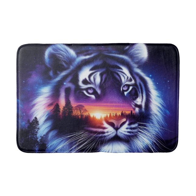 Tiger Face and Scenic Sunset Landscape Bath Mat (Front)