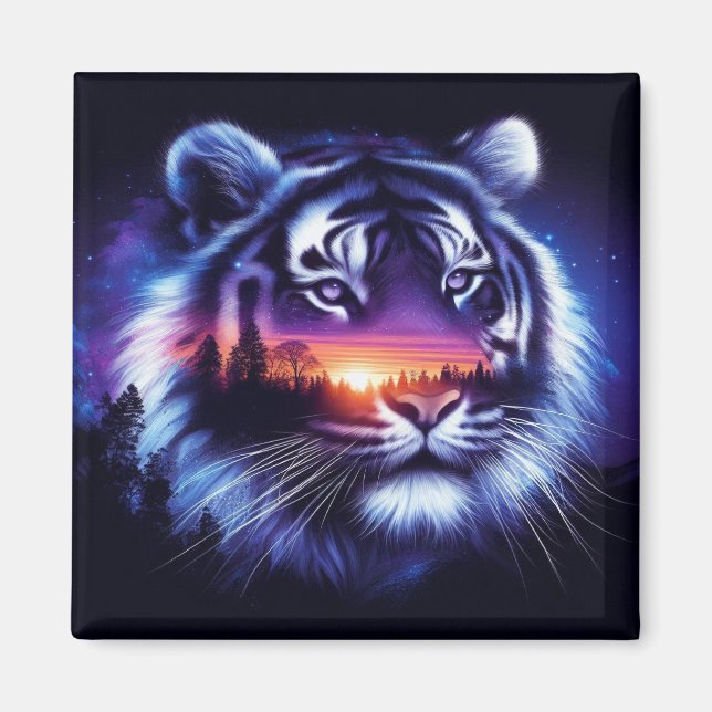Tiger Face and Scenic Sunset Landscape Magnet (Front)