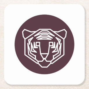 Tiger Face Badge Square Paper Coaster