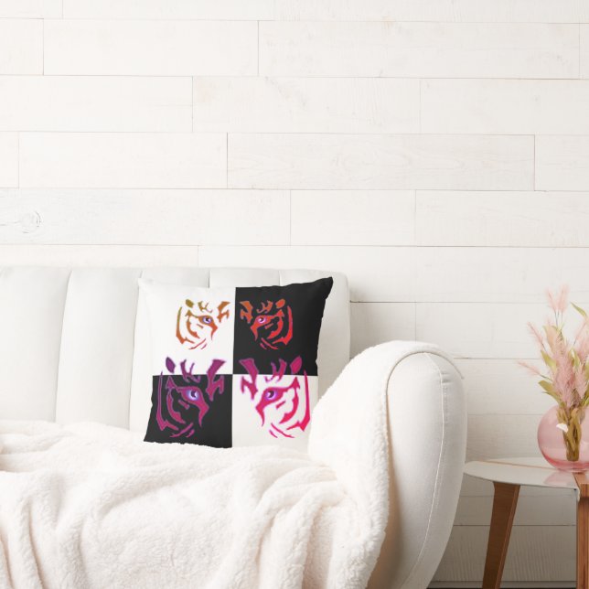 Tiger Face Black & White Check Cushion (Couch)