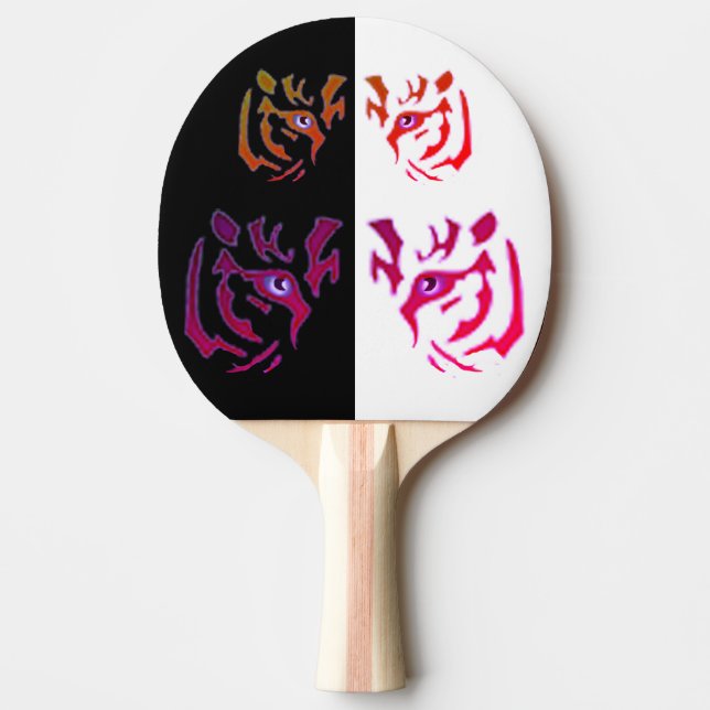 Tiger Face Black & White Ping Pong Paddle (Front)