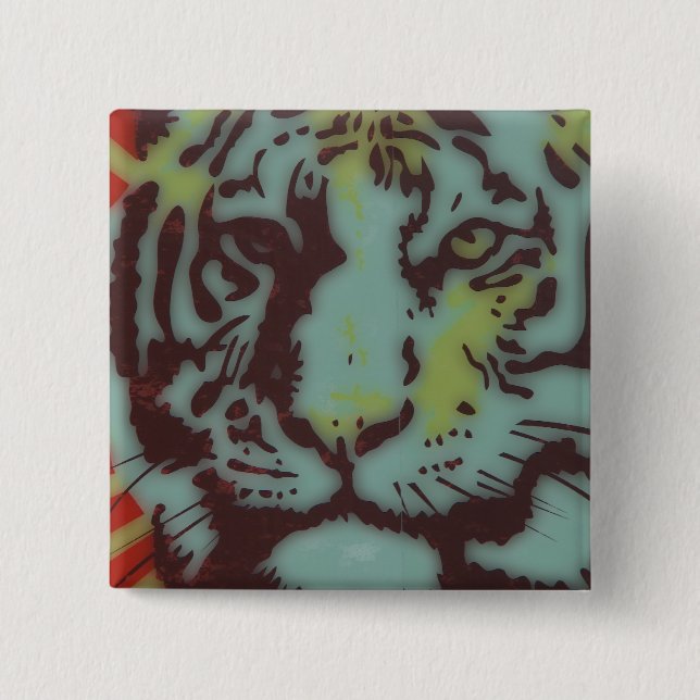 TIGER FACE BOLD IMAGE 15 CM SQUARE BADGE (Front)