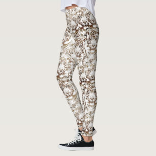 Tiger Face Design White and Brown Leggings