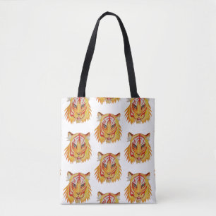 Tiger Face Drawing  Custom All-Over-Print Tote Bag