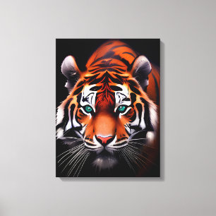 Tiger Face in a Dark Close Up Canvas Print