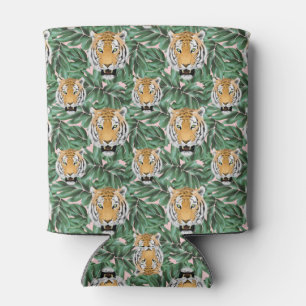 Tiger Face with Jungle Leaves Can Cooler