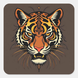 Tiger Face with Tribal Patterns Square Sticker