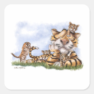 Tiger Family Cartoon Square Sticker