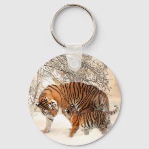Tiger family in winter key ring