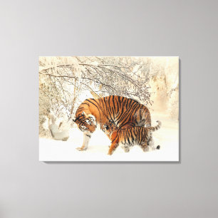 Tiger Family in Winter Landscape Canvas Print