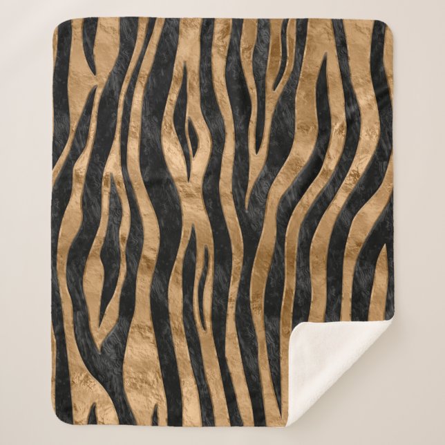 Tiger Faux Fur Texture black abalone and gold Sherpa Blanket (Front)