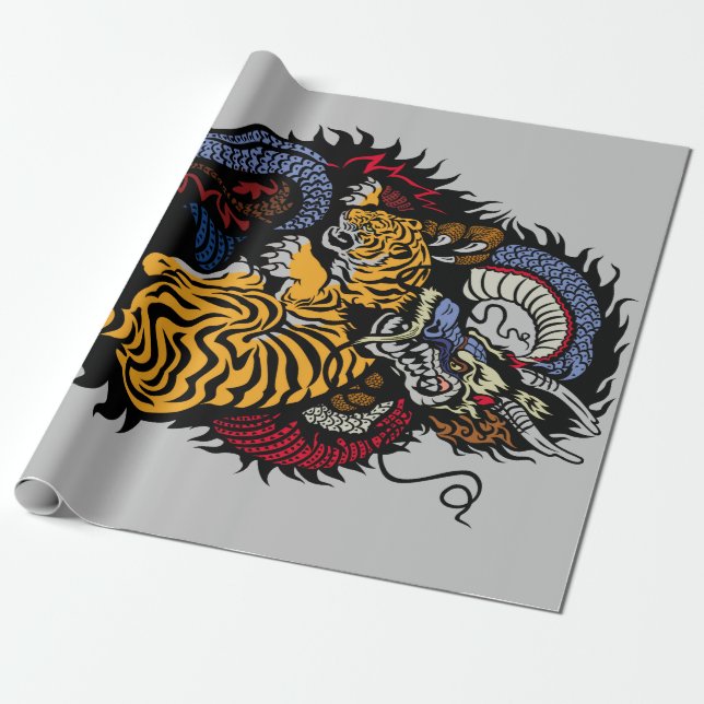 TIGER FIGHTING DRAGON Wrapping Paper (Unrolled)