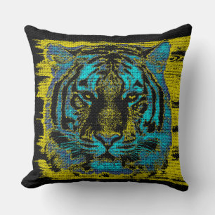 Tiger Fine Art on Burlap Rustic Jute #5 Cushion