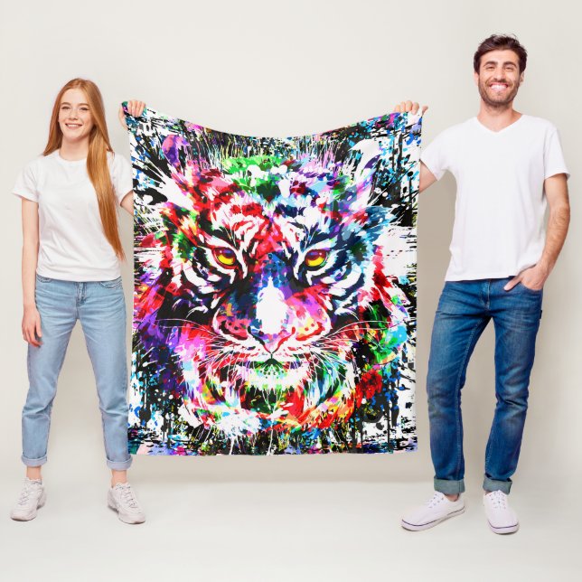 Tiger Fleece Blanket | Colourful | Abstract Art (In Situ)