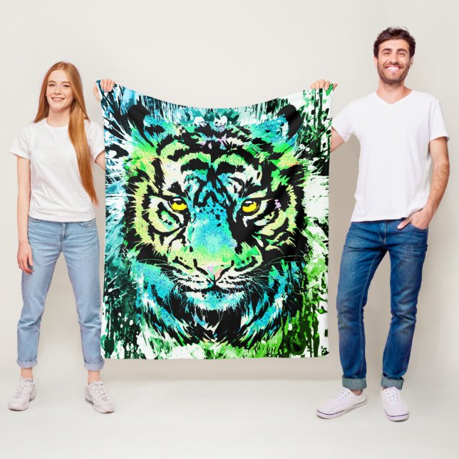 Tiger Fleece Blanket - Colourful Tiger Eyes  (In Situ)