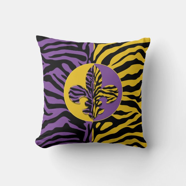 Tiger Fleur de lis Throw Pillow (Front)