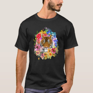 Tiger Floral Big Cat And Spring Flowers Kitty Cat T-Shirt