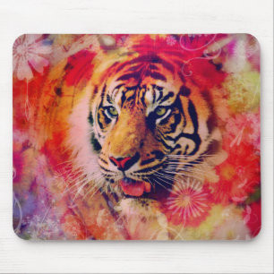 Tiger Floral Digital Art Mouse Pad