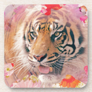 Tiger Floral Splatter Digital Art Coaster