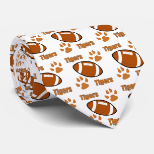 Tiger Football With Paw Prints On White Necktie