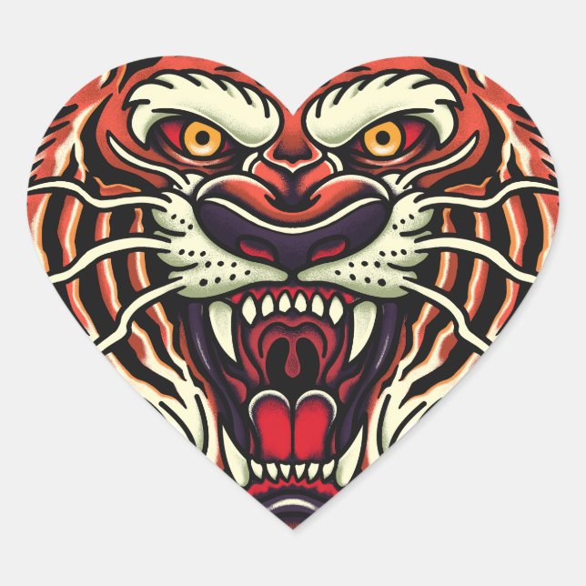 Tiger Full Face Oldschool Tattoo Style Sticker  (Front)