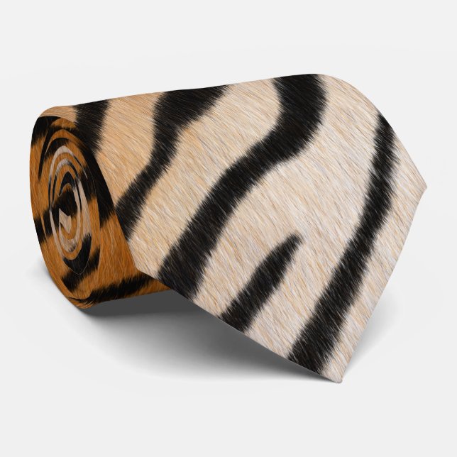 Tiger Fur Orange & Black Realistic Animal Print Tie (Rolled)