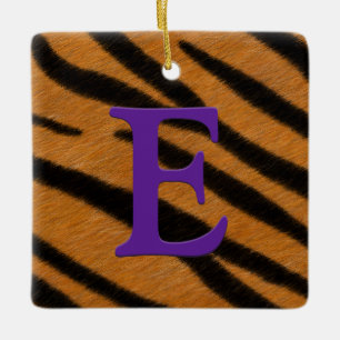 Tiger Fur Personalised Monogram & Message Purple Ceramic Ornament