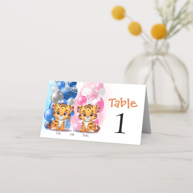 Tiger Gender Reveal Folded Place Card (Front)