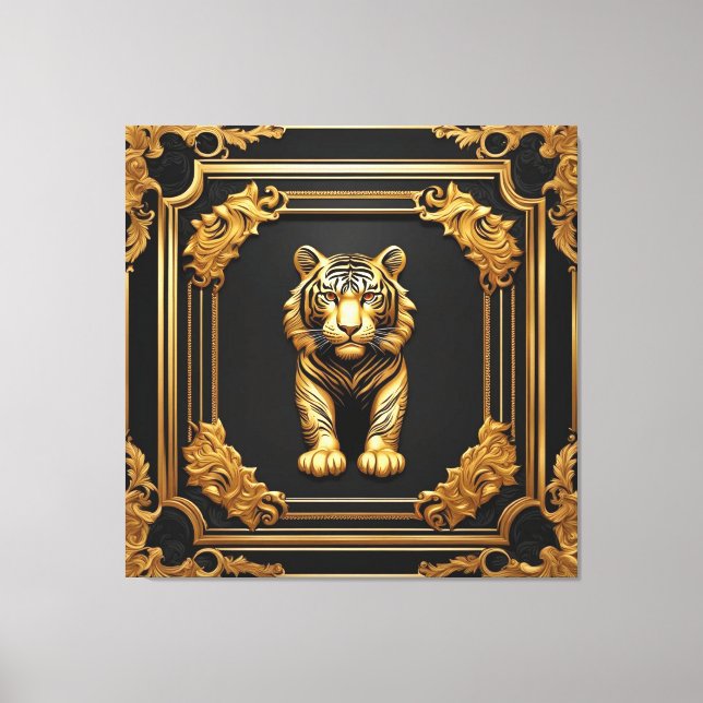 Tiger gold and black ornamental frame canvas print (Front)