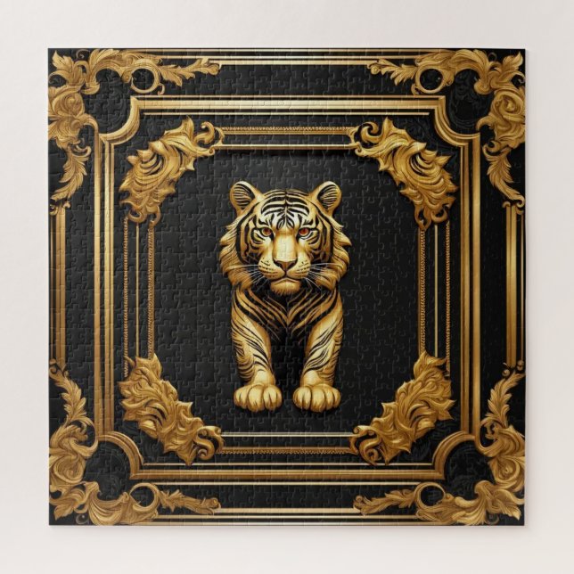 Tiger gold and black ornamental frame jigsaw puzzle (Vertical)