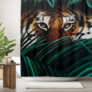 Tiger Green Jungle Leaves Shower Curtain