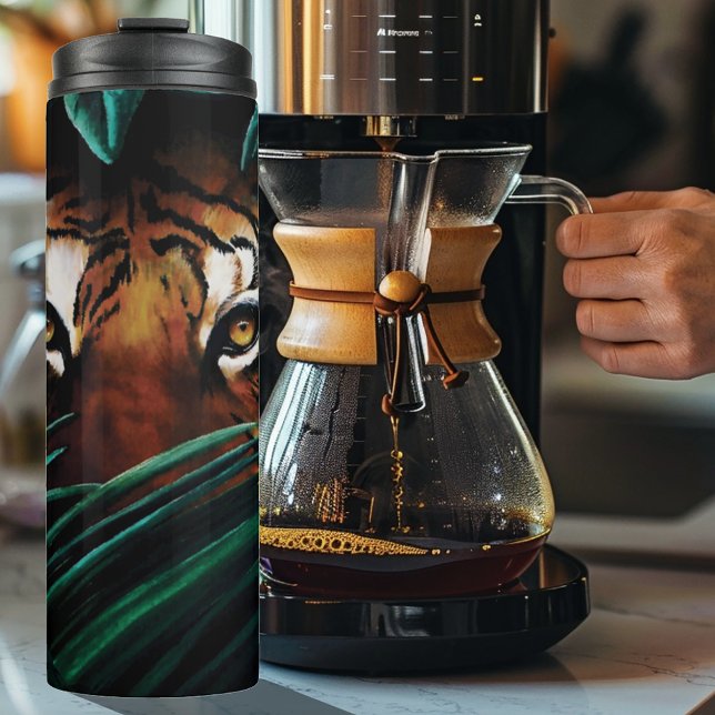 Tiger Green Jungle Leaves Thermal Tumbler (Creator Uploaded)