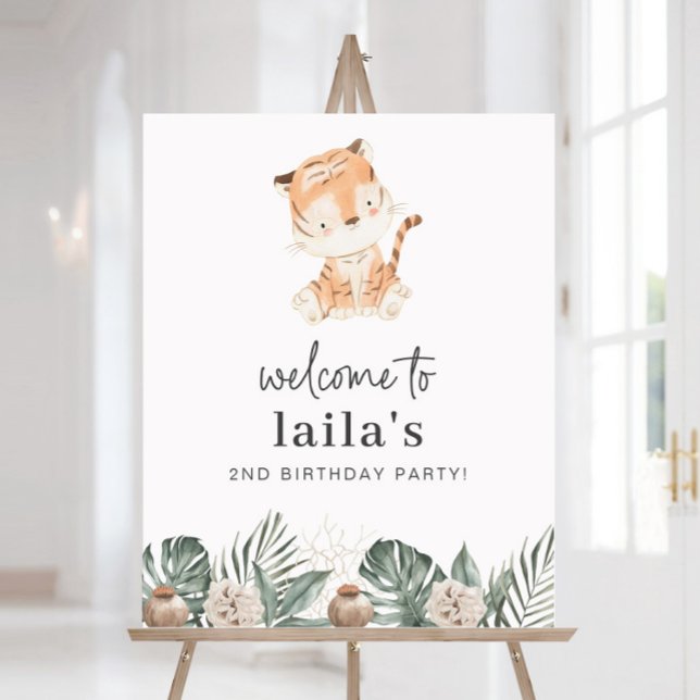Tiger Greenery Floral Birthday Welcome Poster (Creator Uploaded)