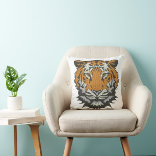 Tiger Head Embroidery Imitation Cushion